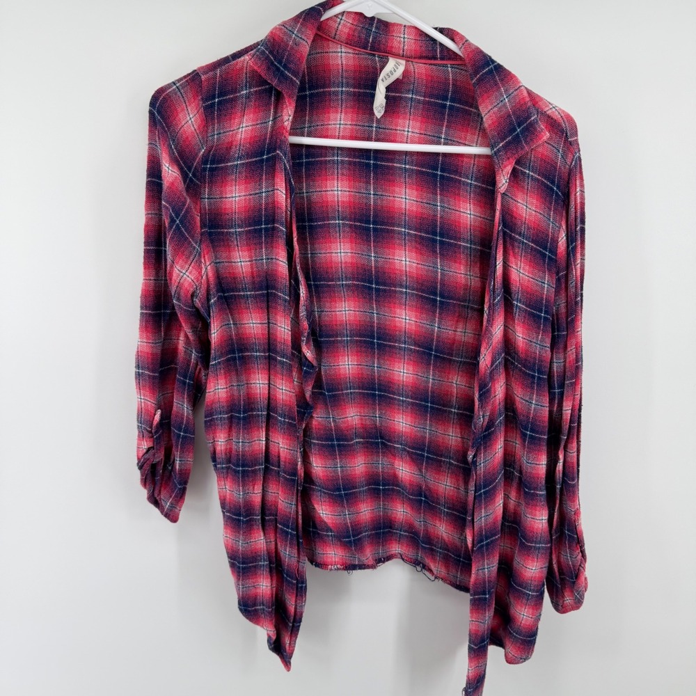 Aeropostale Pink Navy Blue Plaid Button Down Shirt Large Casual Long Sleeve Top - Picture 1 of 5